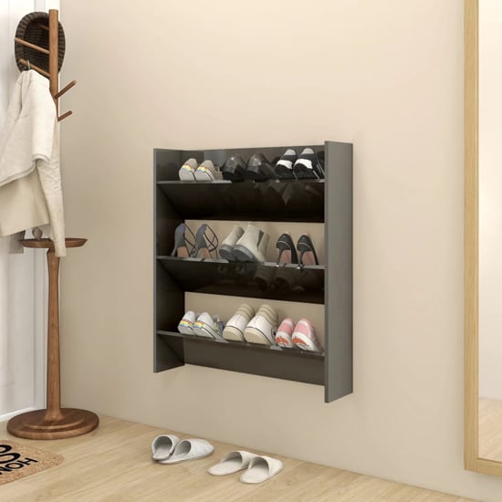 Read more about Walpi high gloss wall shoe storage rack in grey