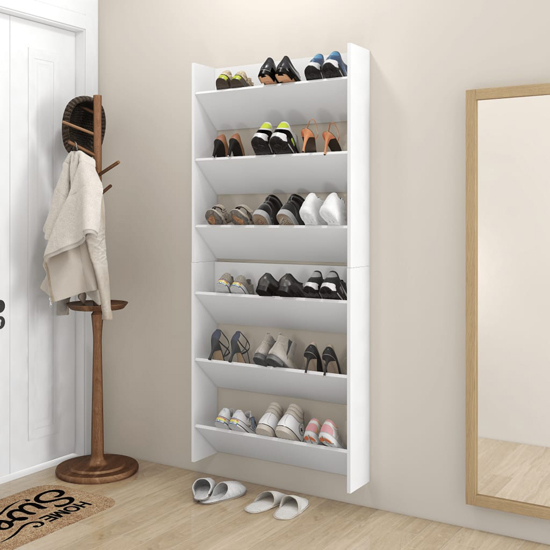 Walpi Wooden Set Of 2 Wall Shoe Rack In Concrete Effect Furniture in Fashion