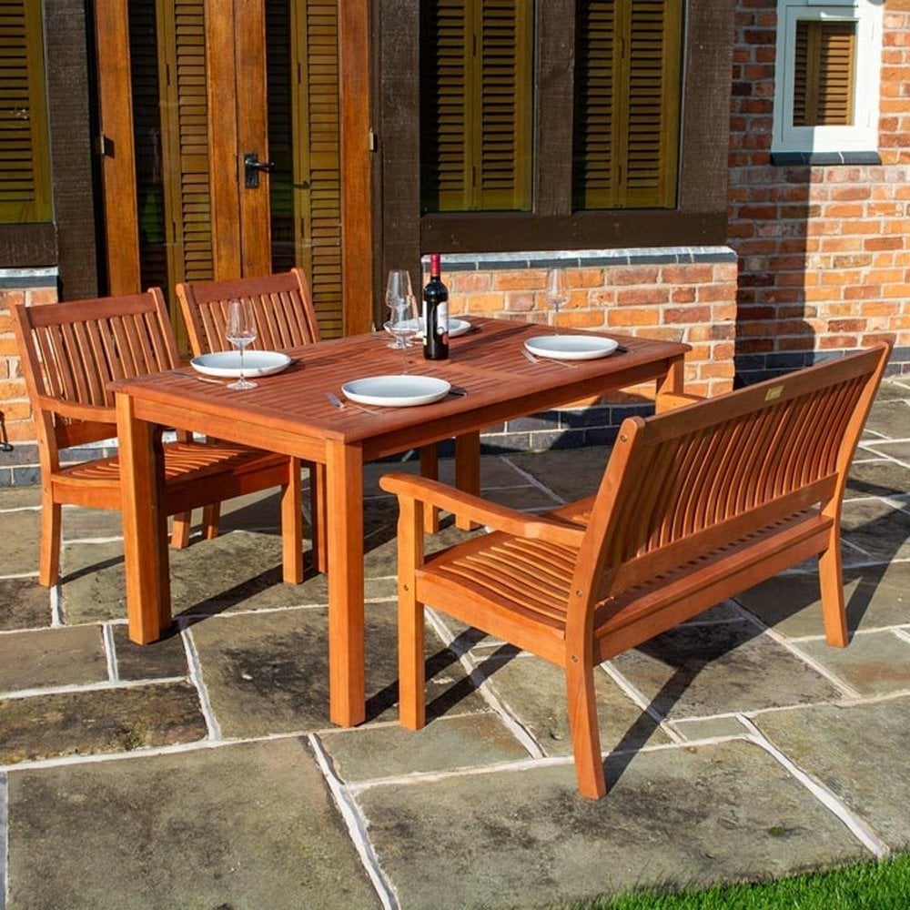 Walsall Wooden Garden Dining Set With 2 Chairs 1 Bench In Natural