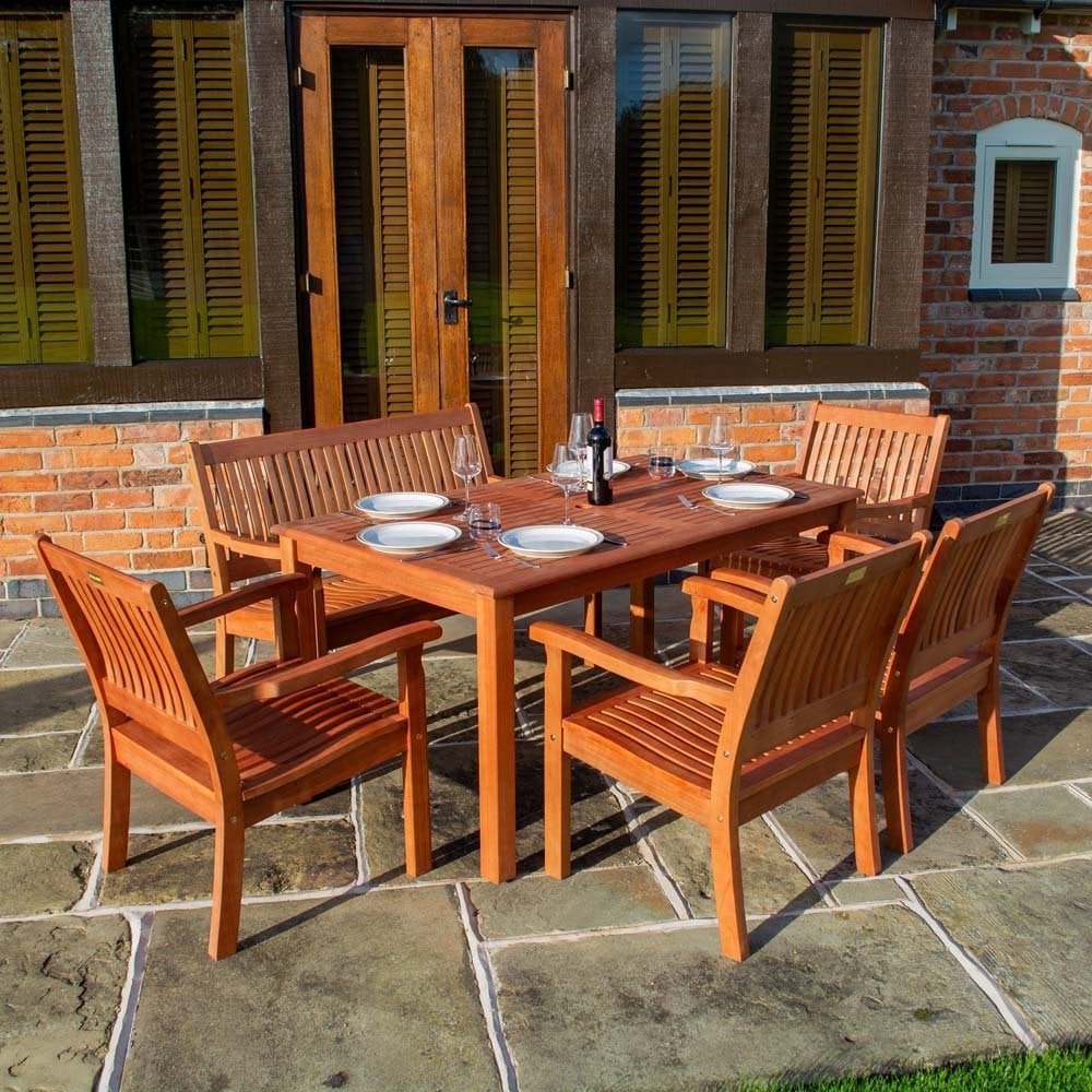 Walsall Wooden Garden Dining Set With 4 Chairs 1 Bench In Natural