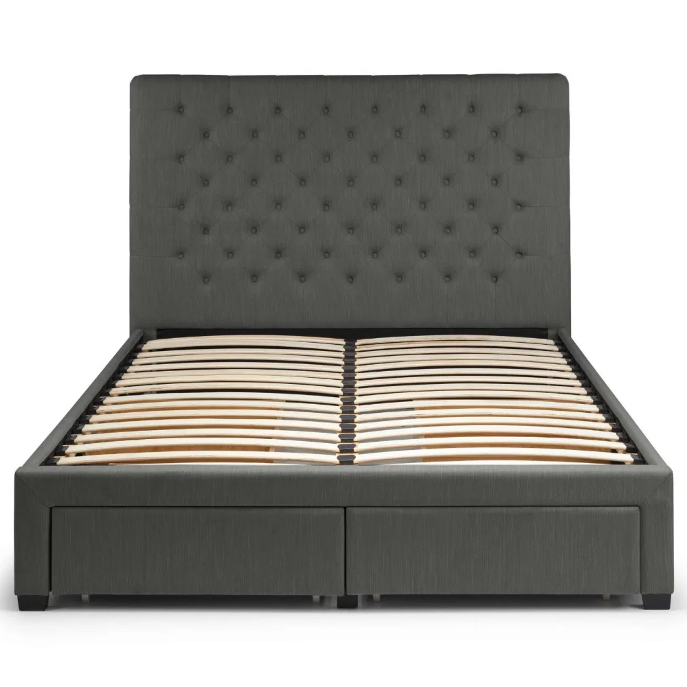 Walsh Fabric Double Bed with 4 Drawers in Dark Grey