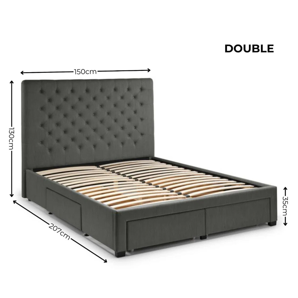 Walsh Fabric Double Bed with 4 Drawers in Dark Grey