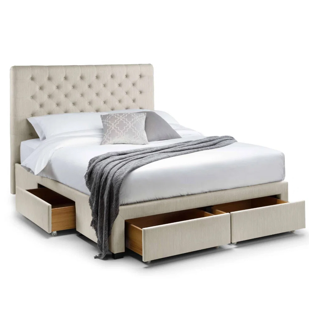 Walsh Fabric Double Bed with 4 Drawers in Oatmeal