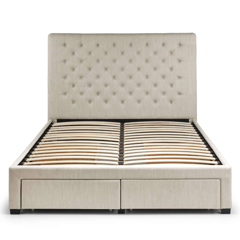 Walsh Fabric Double Bed with 4 Drawers in Oatmeal