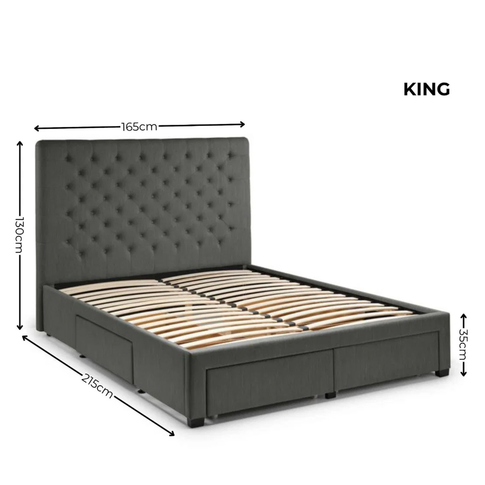 Walsh Fabric King Size Bed with 4 Drawers in Oatmeal