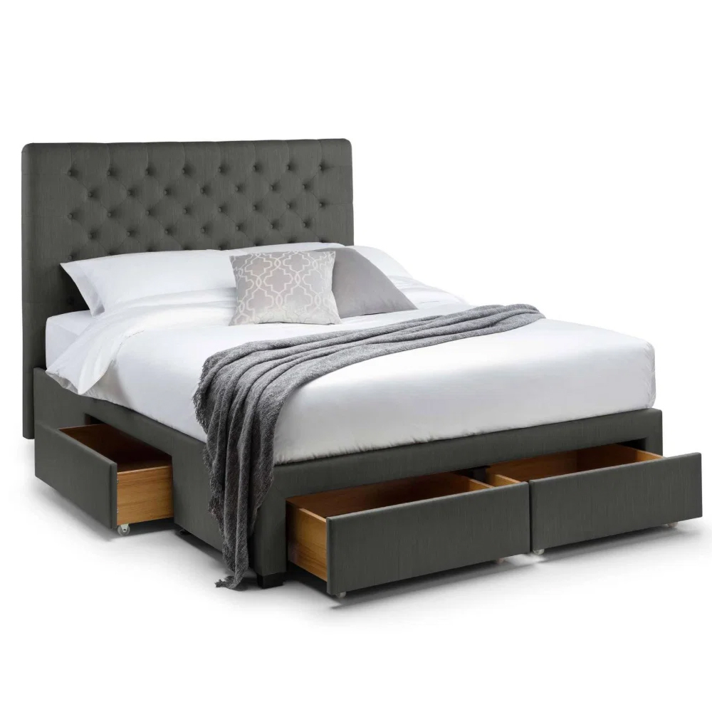 Walsh Fabric Super King Size Bed with 4 Drawers in Dark Grey
