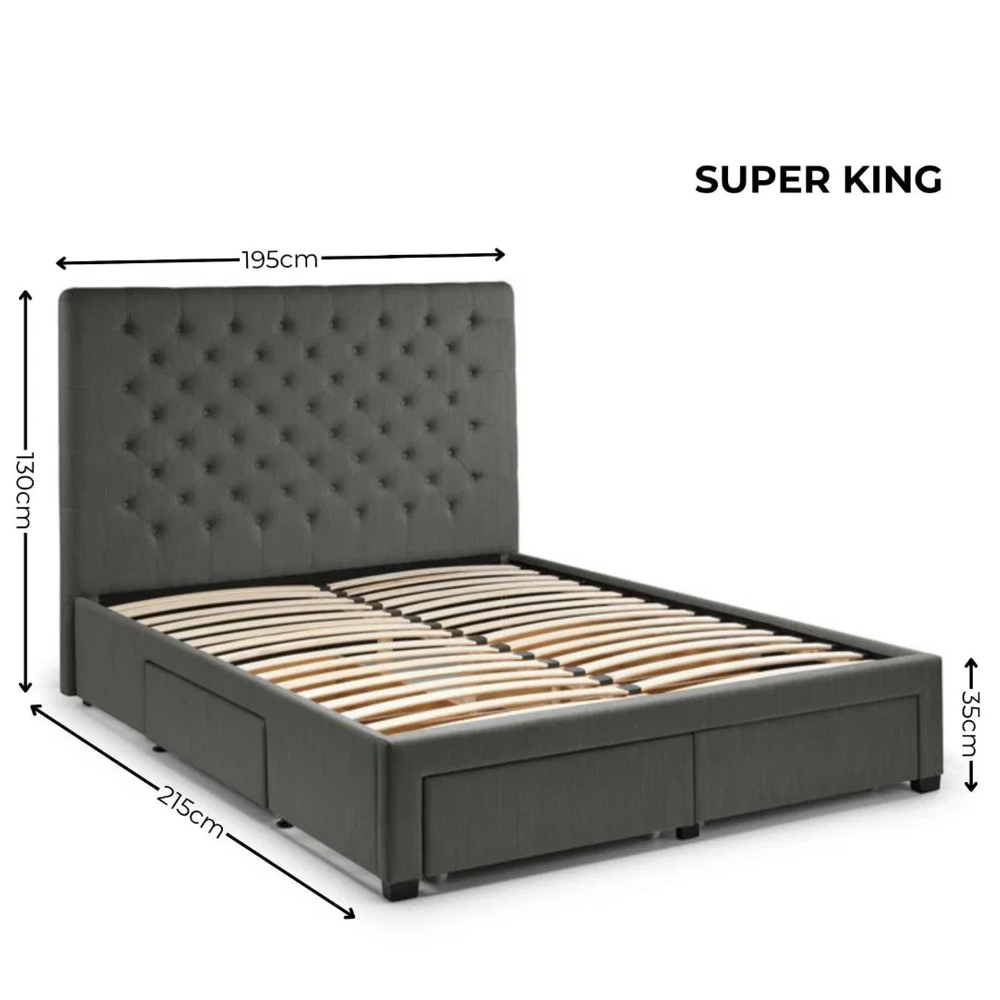 Walsh Fabric Super King Size Bed with 4 Drawers in Dark Grey