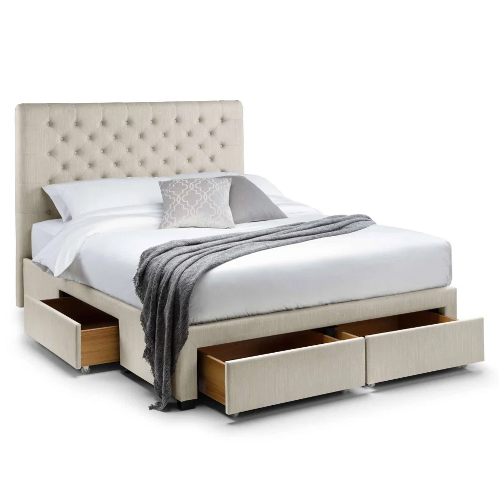 Walsh Fabric Super King Size Bed with 4 Drawers in Oatmeal