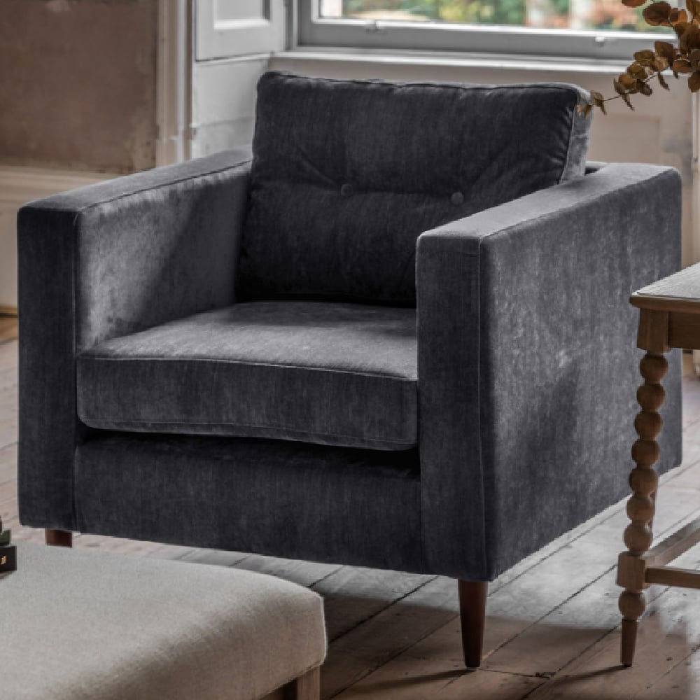 Read more about Wantagh fabric armchair with oak legs in charcoal