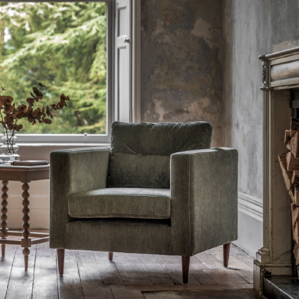 Read more about Wantagh fabric armchair with oak legs in forest