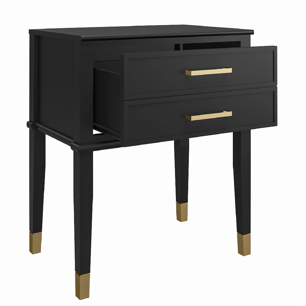 Wantagh Wooden End Table With 2 Drawers In Black