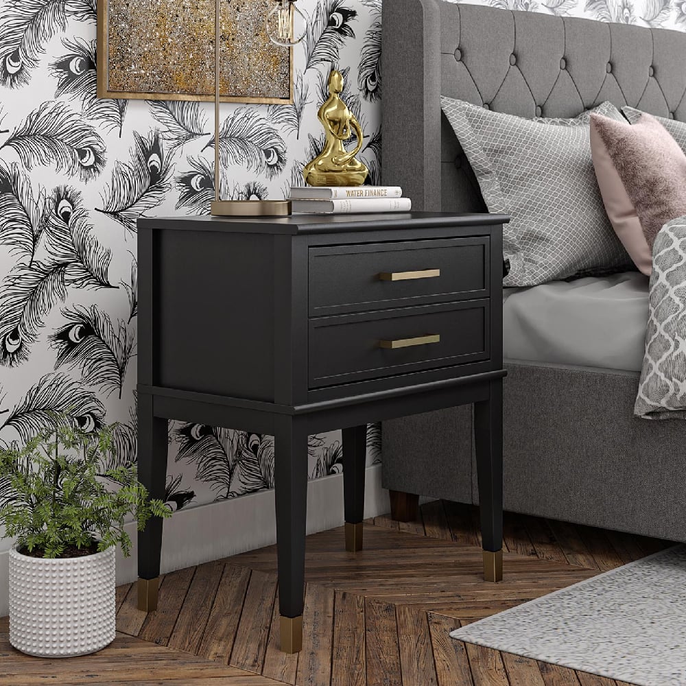 Read more about Wantagh wooden end table with 2 drawers in black