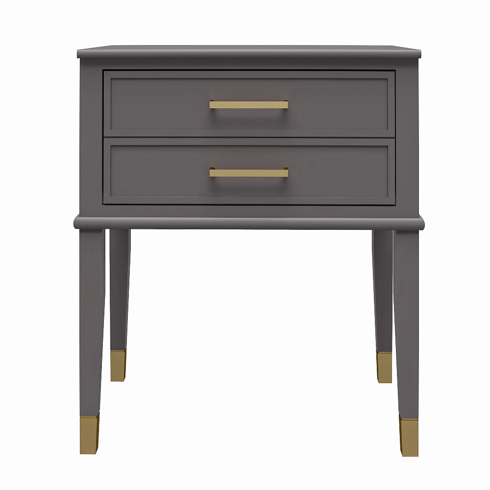 Wantagh Wooden End Table With 2 Drawers In Grey