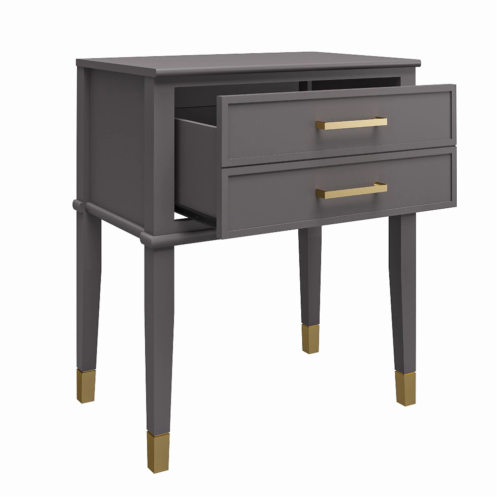 Wantagh Wooden End Table With 2 Drawers In Grey