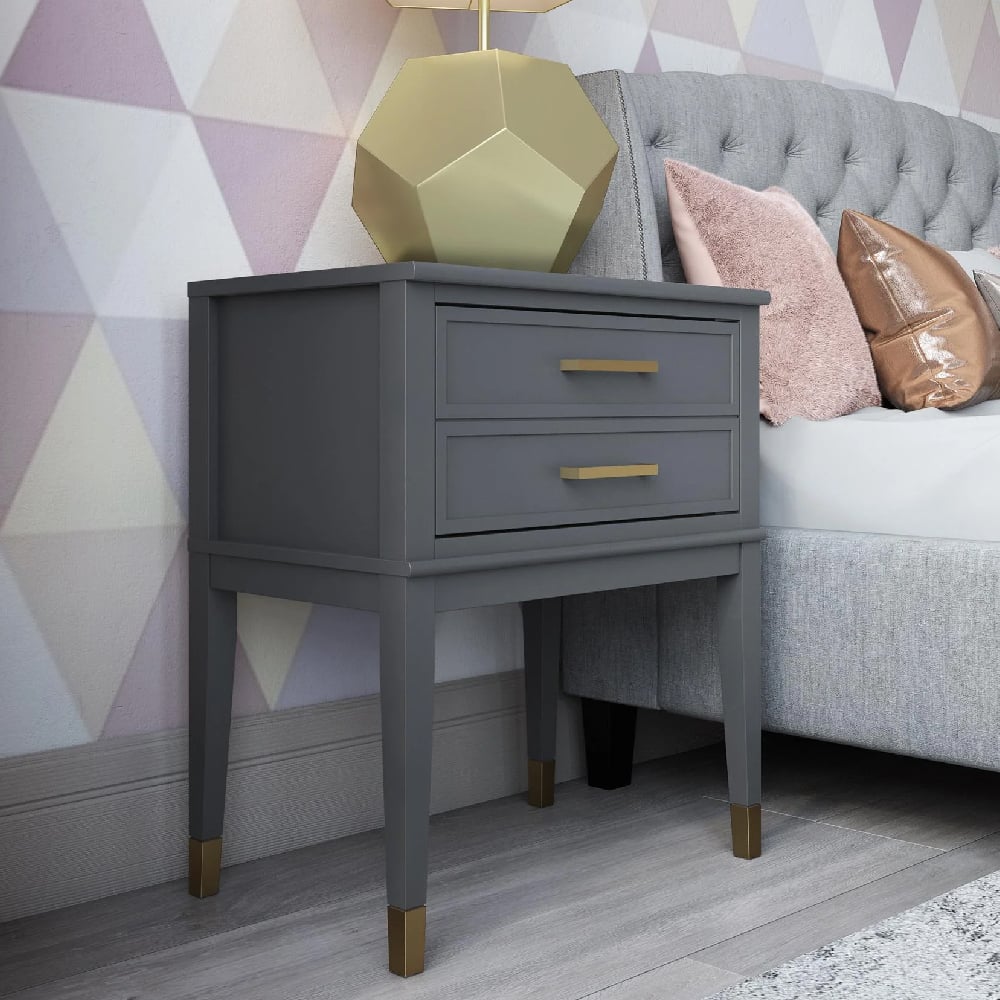 Read more about Wantagh wooden end table with 2 drawers in grey