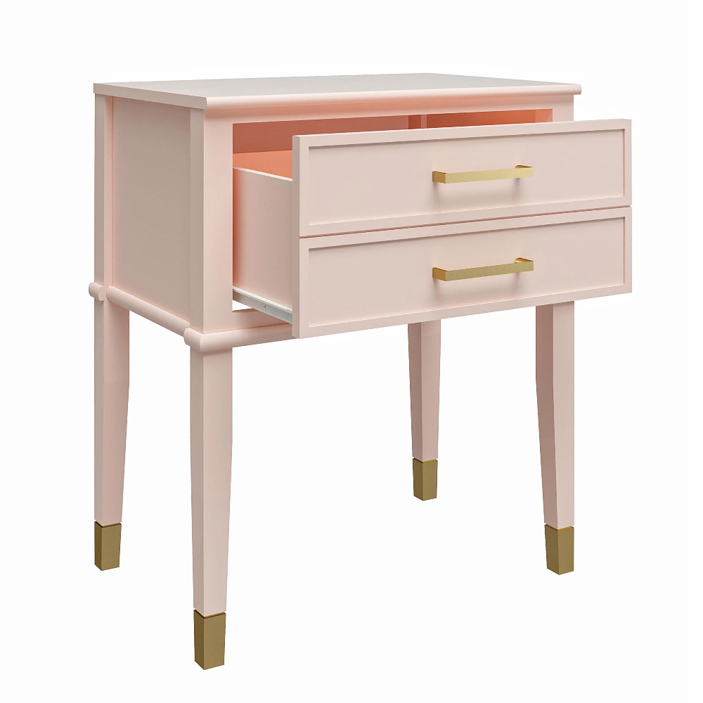 Wantagh Wooden End Table With 2 Drawers In Pink
