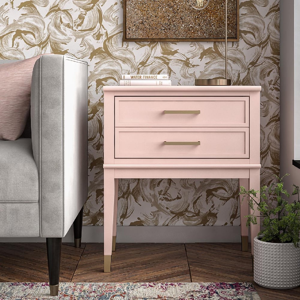Read more about Wantagh wooden end table with 2 drawers in pink