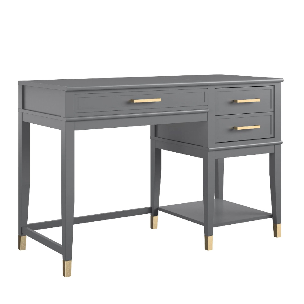 Wantagh Wooden Lift Top Laptop Desk With 2 Drawers In Black