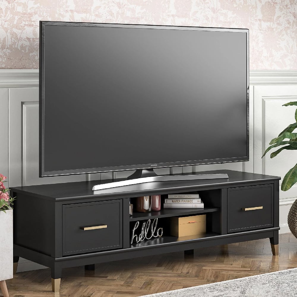Read more about Wantagh wooden tv stand with 2 doors in black