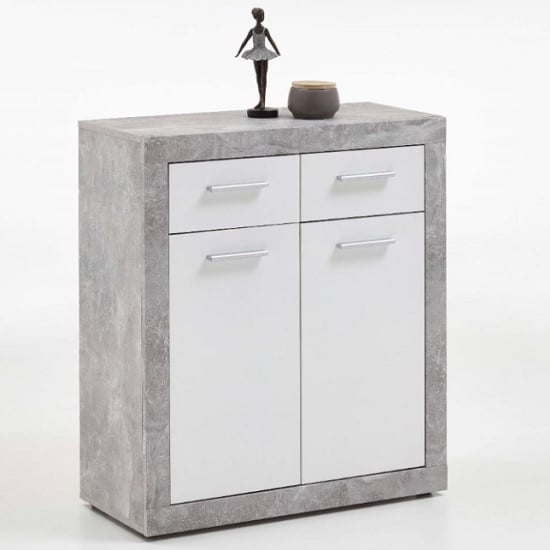 Waples Compact Sideboard In Concrete And White With 2 Doors