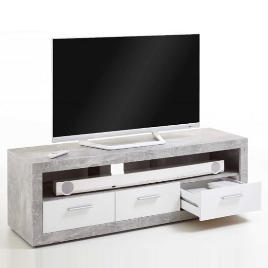 Waples TV Stand In Concrete And Noble White With 3 Drawers