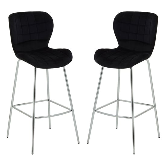 Warden Black Velvet Bar Chairs With Silver Legs In A Pair