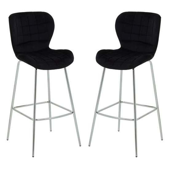 Read more about Warden black velvet bar chairs with silver legs in a pair