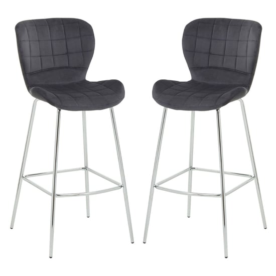 Product photograph of Warden Grey Velvet Bar Chairs With Silver Legs In A Pair from Furniture in Fashion