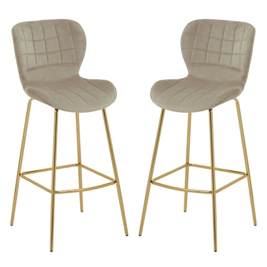 Product photograph of Warden Mink Velvet Bar Chairs With Gold Legs In A Pair from Furniture in Fashion