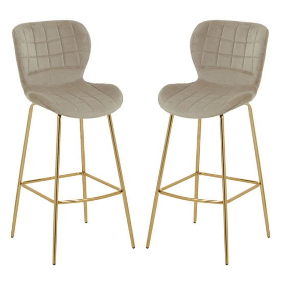 Warden Mink Velvet Bar Chairs With Gold Legs In A Pair