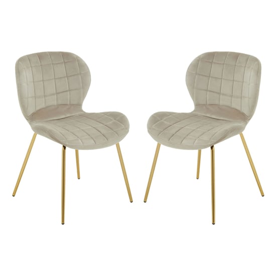 Read more about Warden mink velvet dining chairs with gold legs in a pair