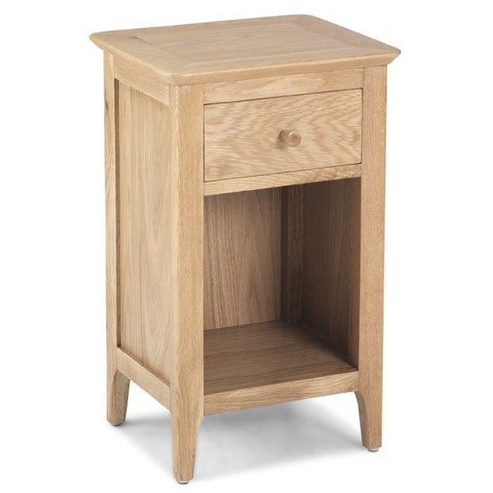 Read more about Wardle wooden bedside cabinet in crafted solid oak with 1 drawer