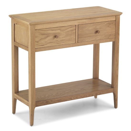 Wardle Wooden Console Table In Crafted Solid Oak With 2 Drawers_2