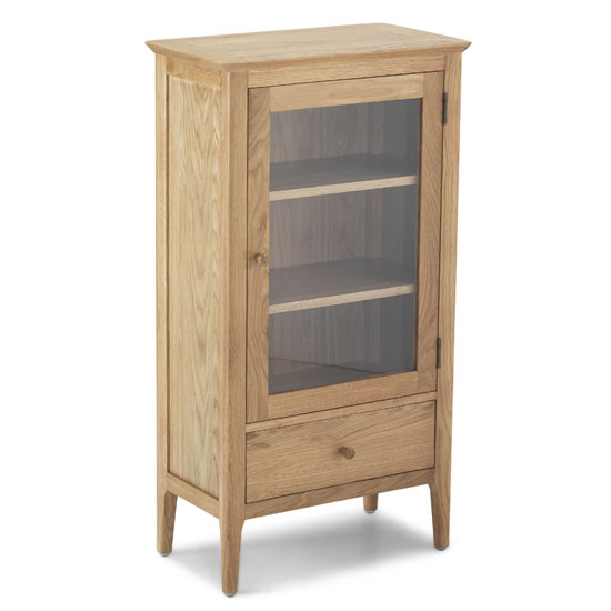 Wardle Wooden Glazed Bookcase In Crafted Solid Oak With 1 Drawer thumbnail