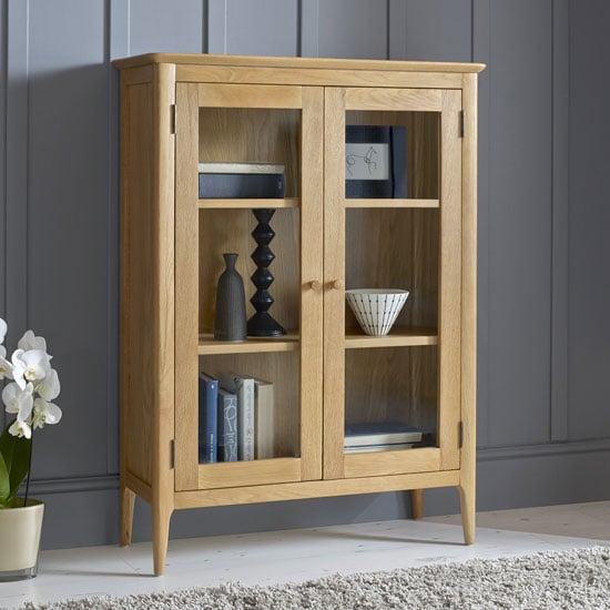 Wardle Wooden Glazed Display Cabinet In Crafted Solid Oak