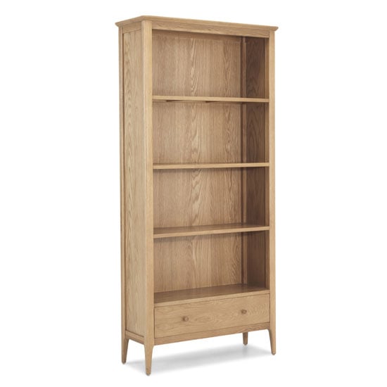 Wardle Wooden Large Bookcase In Crafted Solid Oak With 1 Drawer thumbnail