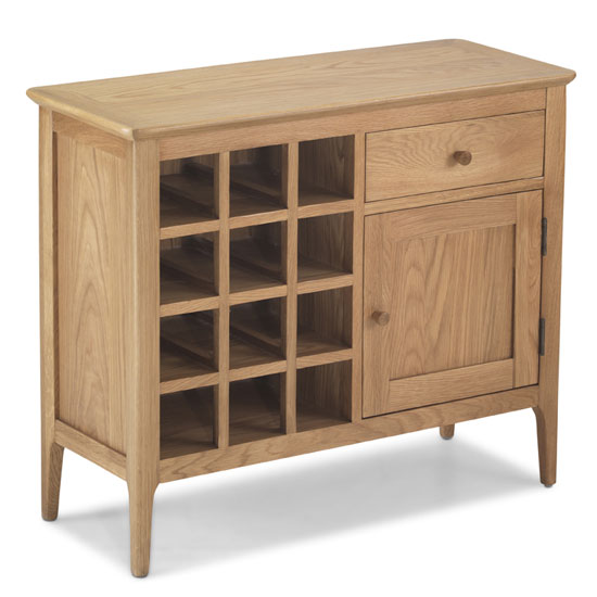 Wardle Wooden Sideboard In Crafted Solid Oak With Wine Rack thumbnail