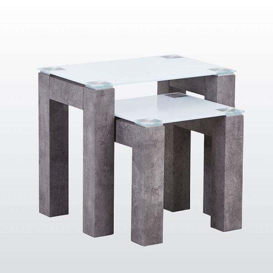 Warren Glass Nest Of 3 Tables In White With Concrete Effect Base Warren Glass Nest Of 3 Tables In White With Concrete Effect Base
