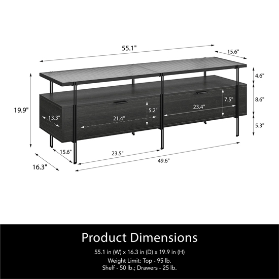 Warren Glass TV Stand With 2 Drawers In Black