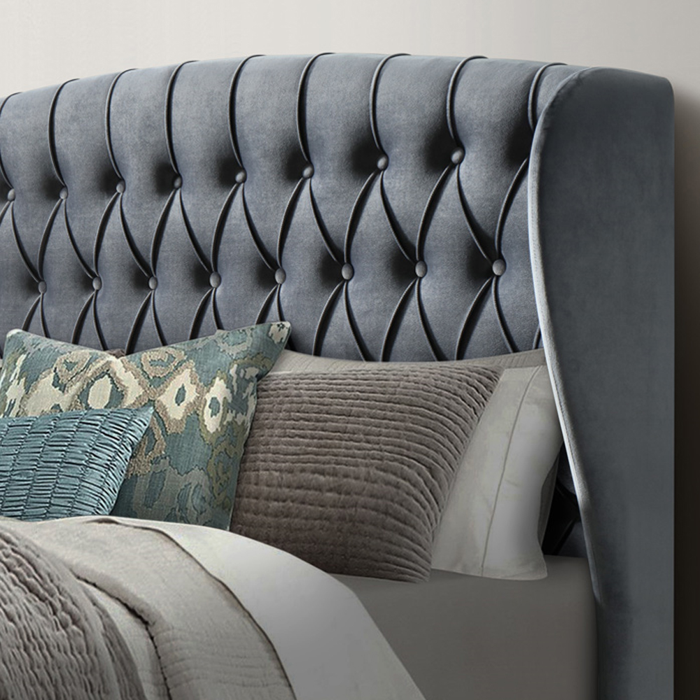 Warren Velvet Ottoman Storage King Size Bed In Grey