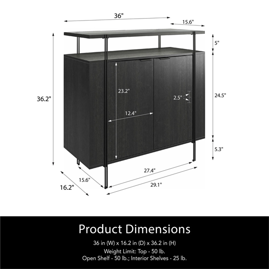 Warren Wooden Bar Cabinet With 2 Doors In Black