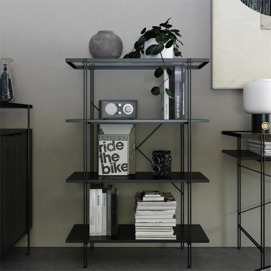 Warren Wooden Bookcase With 4 Shelf In Black Oak