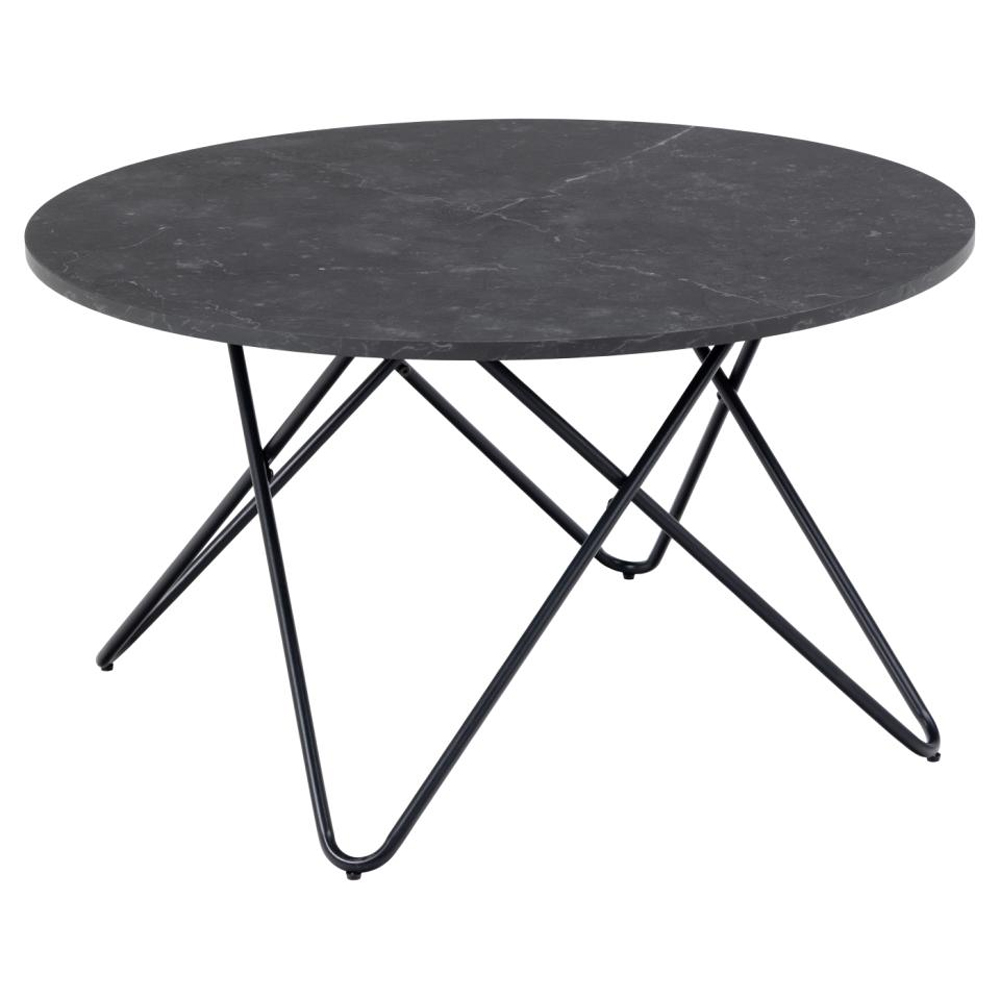 Warren Wooden Round Coffee Table In Matt Black Izmir Marble Effect