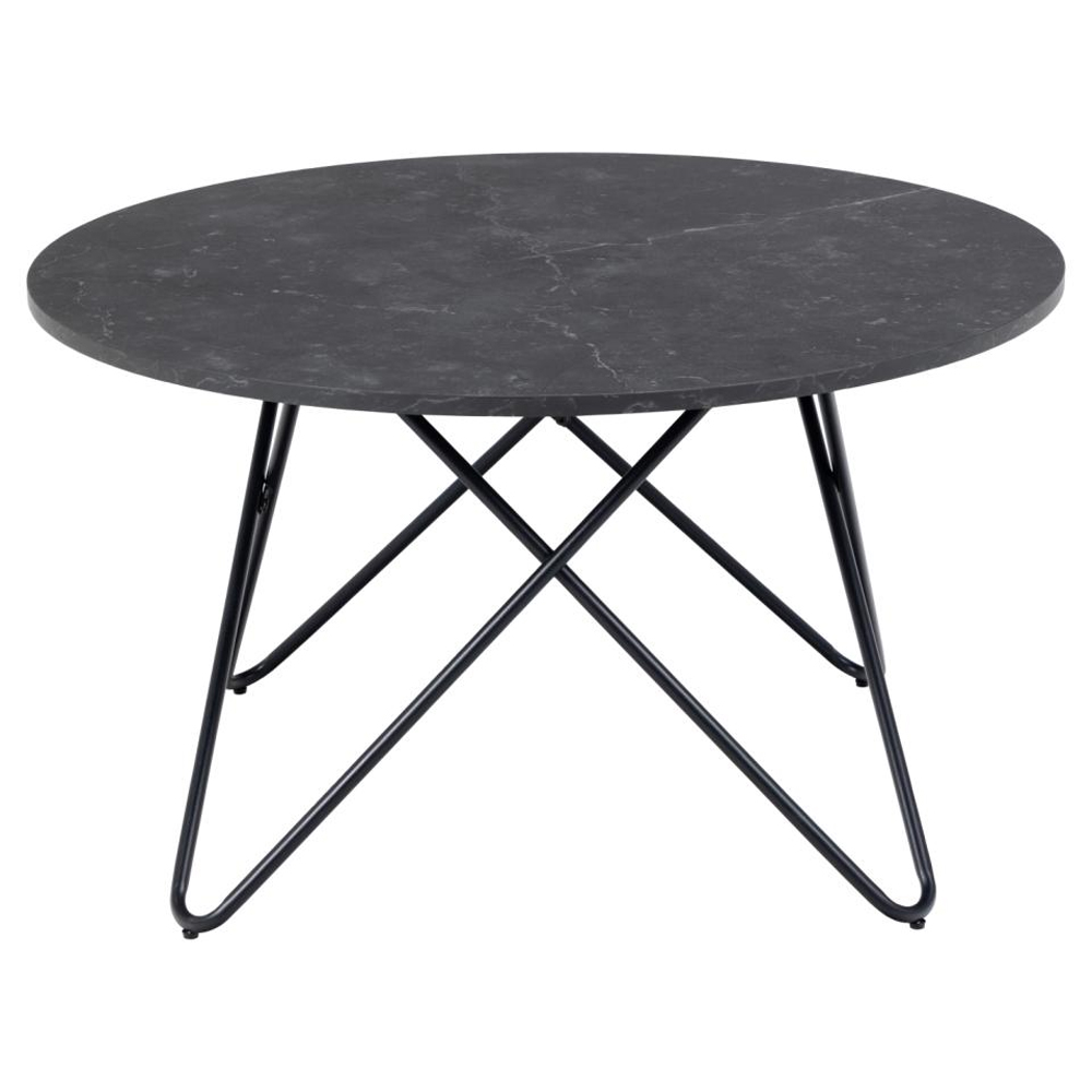 Warren Wooden Round Coffee Table In Matt Black Izmir Marble Effect