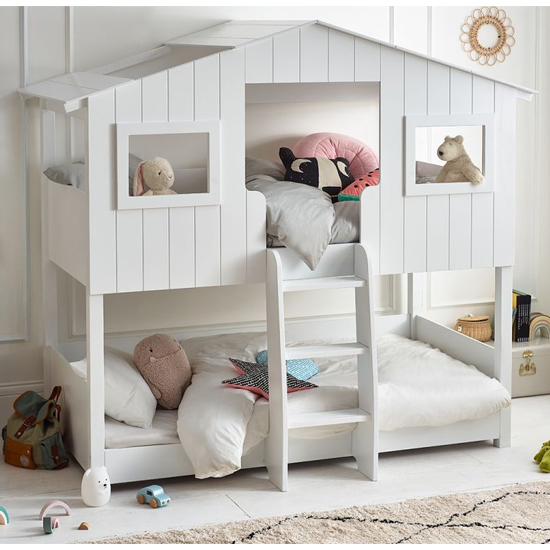 Product photograph of Warren Wooden Treehouse Bunk Bed In White from Furniture in Fashion