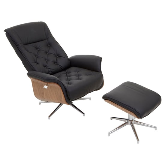 Warrens Leather Effect Recliner Chair With Footstool In Black_5