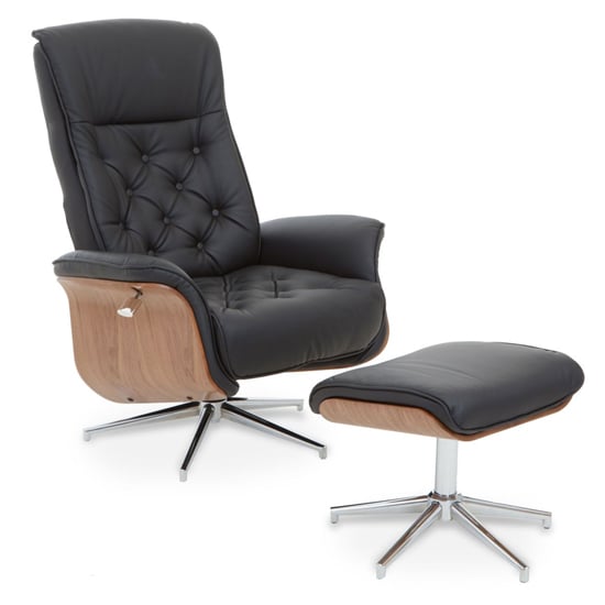 Product photograph of Warrens Leather Effect Recliner Chair With Footstool In Black from Furniture in Fashion