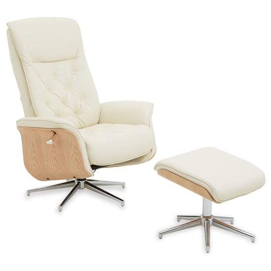 Product photograph of Warrens Leather Effect Recliner Chair With Footstool In Ivory from Furniture in Fashion