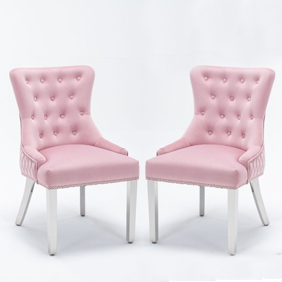 Read more about Warsaw pink french velvet dining chairs in pair