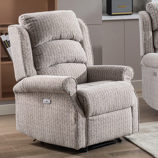 Warth Electric Fabric Recliner 1 Seater Sofa In Natural